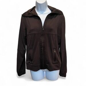 CAbi Brown Zip Up Jacket Women's Large Stretch Lightweight Casual Layering